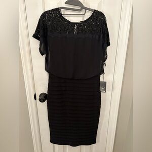 NWT Adrianna Papell Size 8 Black Lace Pleated Ruffle Dress